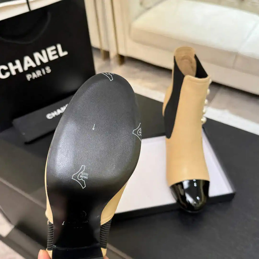 Chanel G46755 Short Boots Stretch Lambskin & Pearl C90331