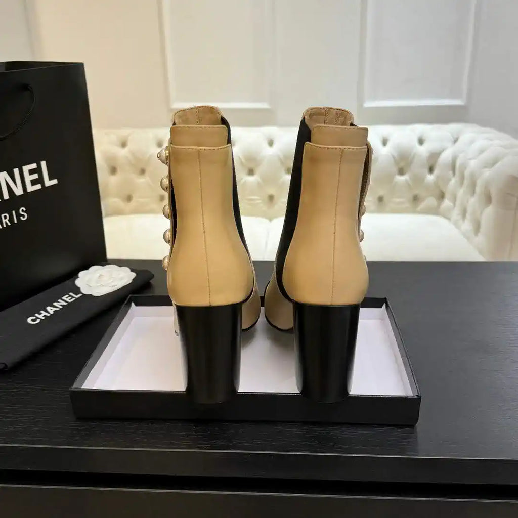 Chanel G46755 Short Boots Stretch Lambskin & Pearl C90331