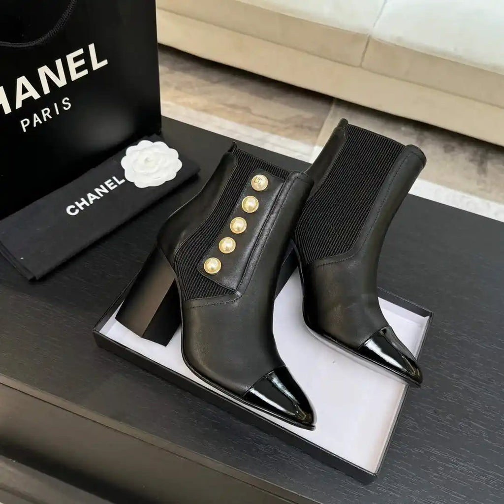 Chanel G46755 Short Boots Stretch Lambskin & Pearl C90332