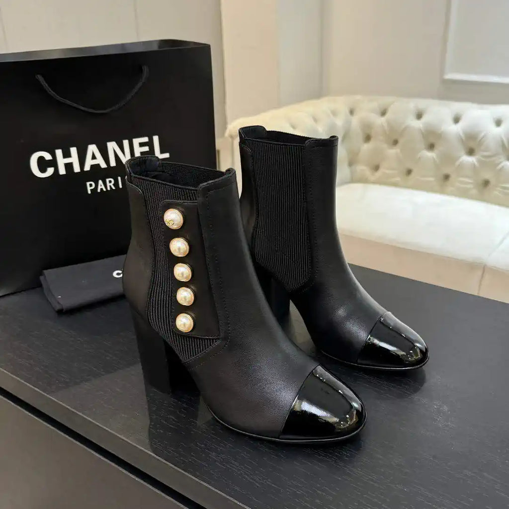 Chanel G46755 Short Boots Stretch Lambskin & Pearl C90332