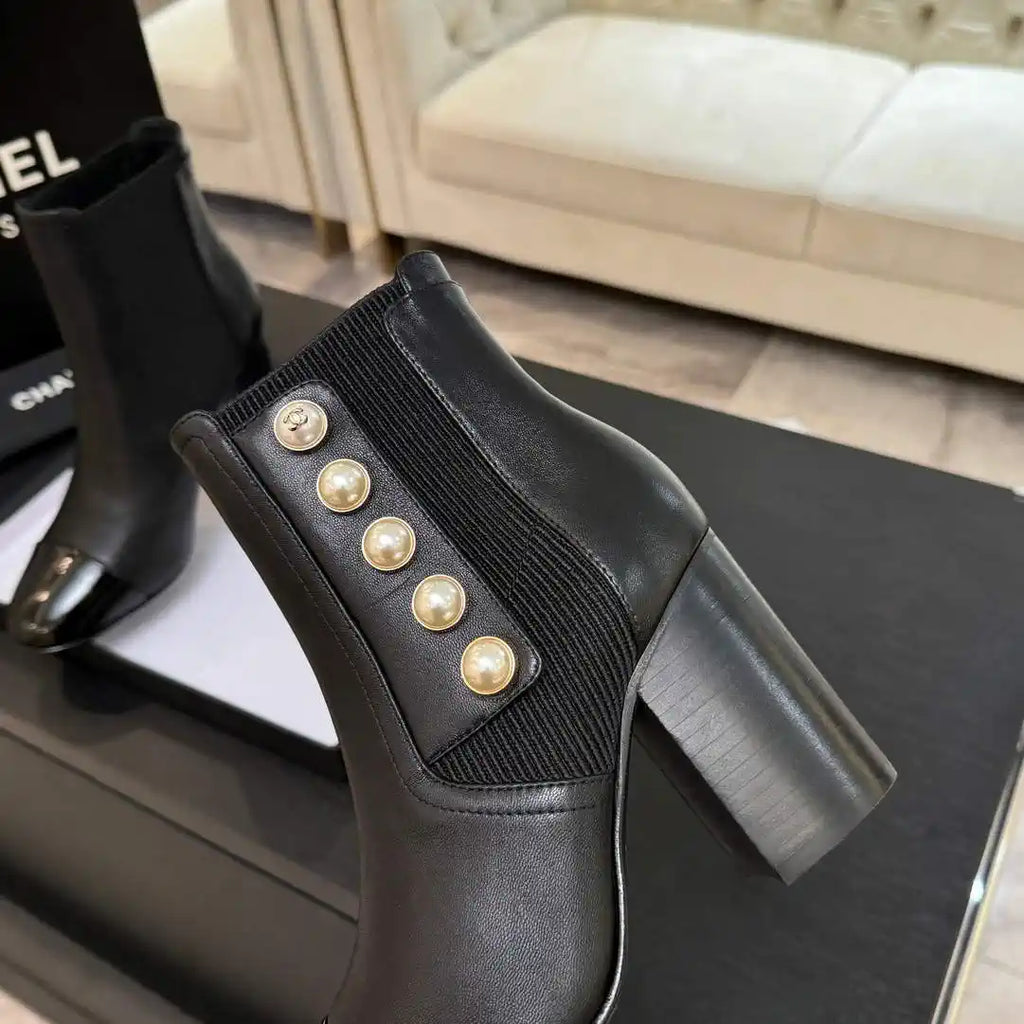 Chanel G46755 Short Boots Stretch Lambskin & Pearl C90332