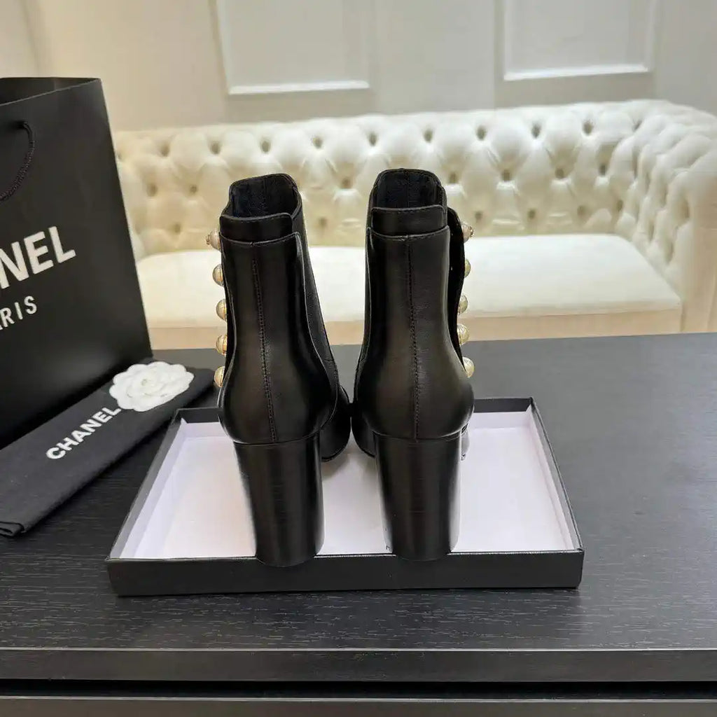 Chanel G46755 Short Boots Stretch Lambskin & Pearl C90332