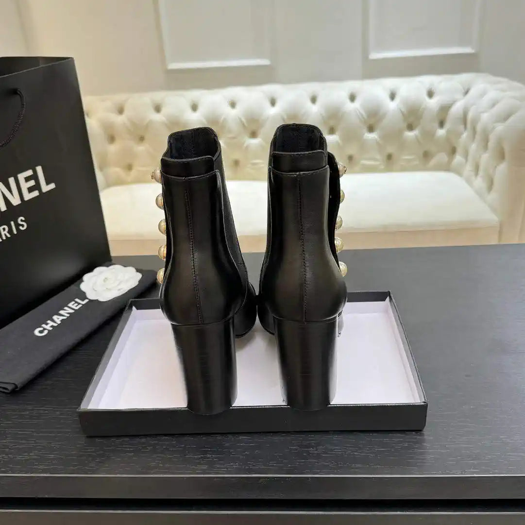 Chanel G46755 Short Boots Stretch Lambskin & Pearl C90332
