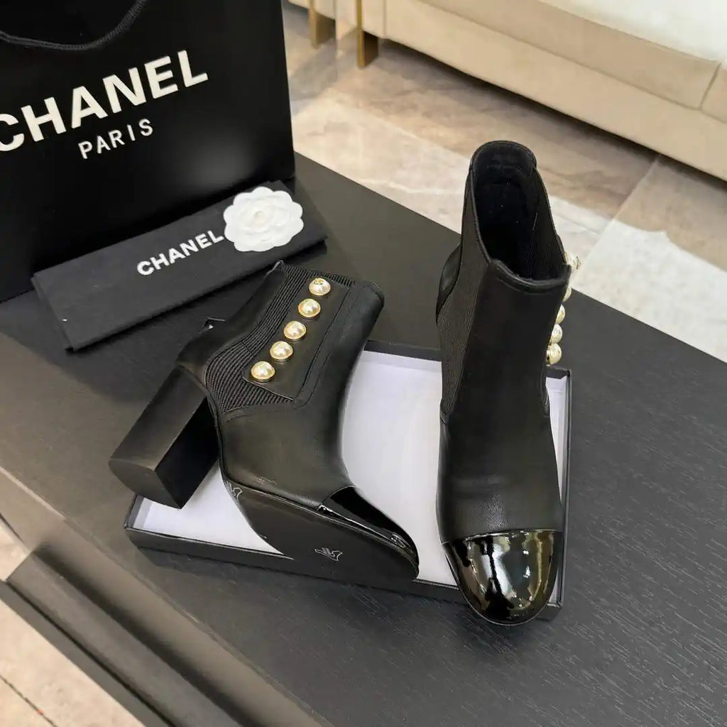 Chanel G46755 Short Boots Stretch Lambskin & Pearl C90332