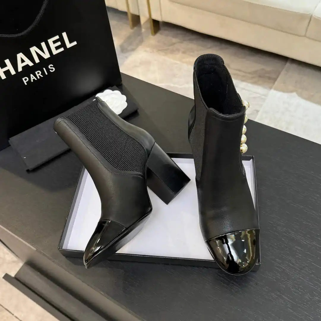 Chanel G46755 Short Boots Stretch Lambskin & Pearl C90332