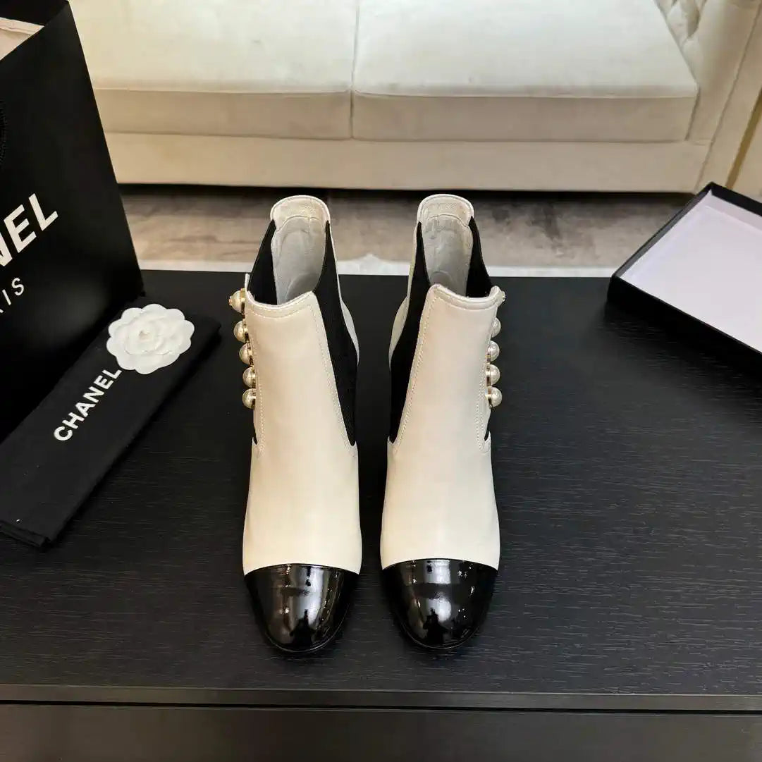 Chanel G46755 Short Boots Stretch Lambskin & Pearl C90330