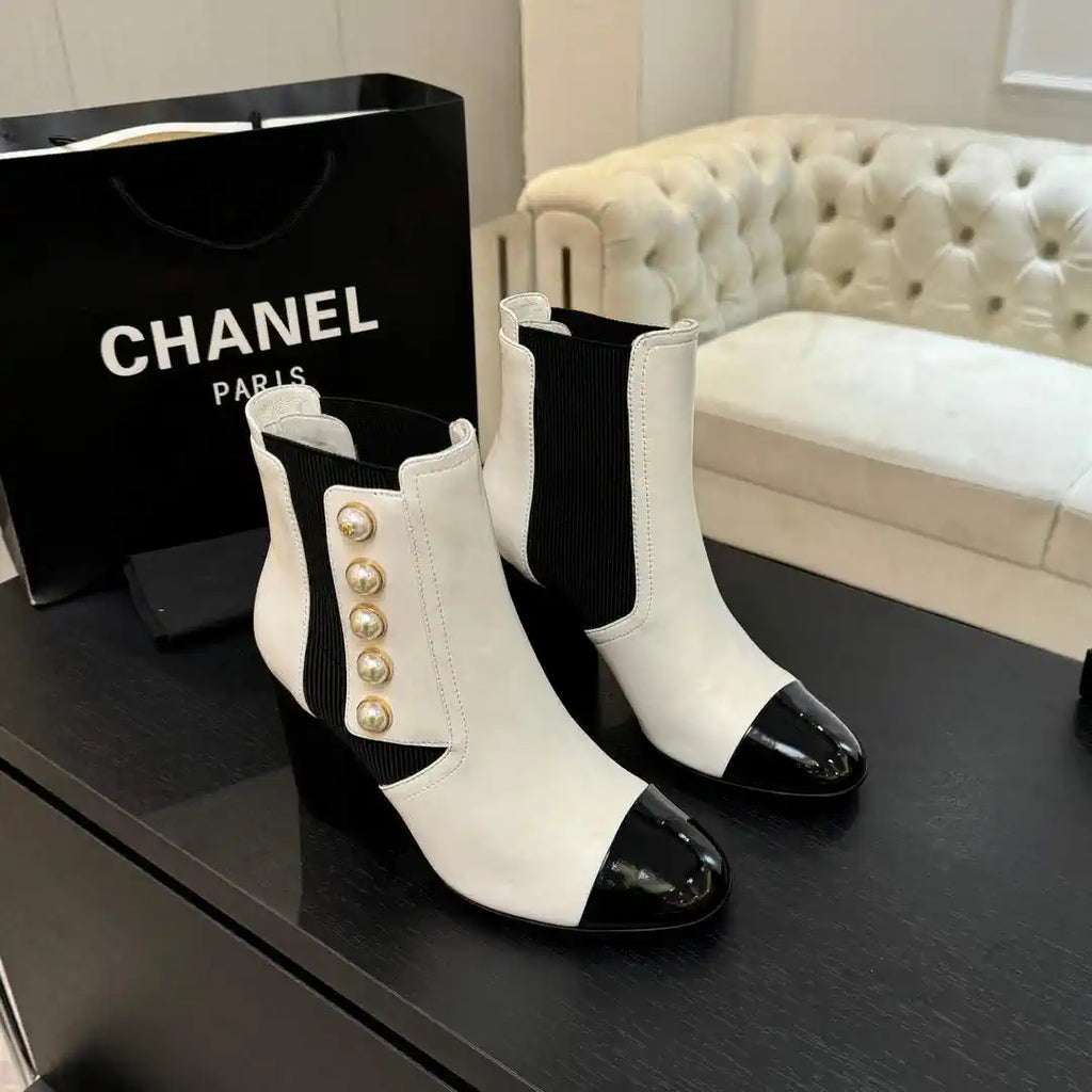 Chanel G46755 Short Boots Stretch Lambskin & Pearl C90330