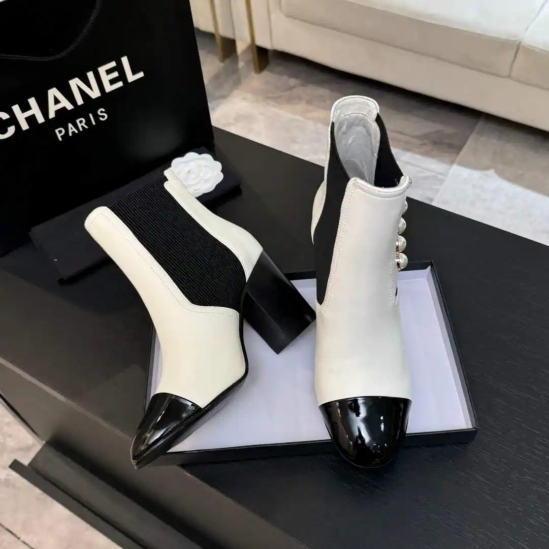 Chanel G46755 Short Boots Stretch Lambskin & Pearl C90330