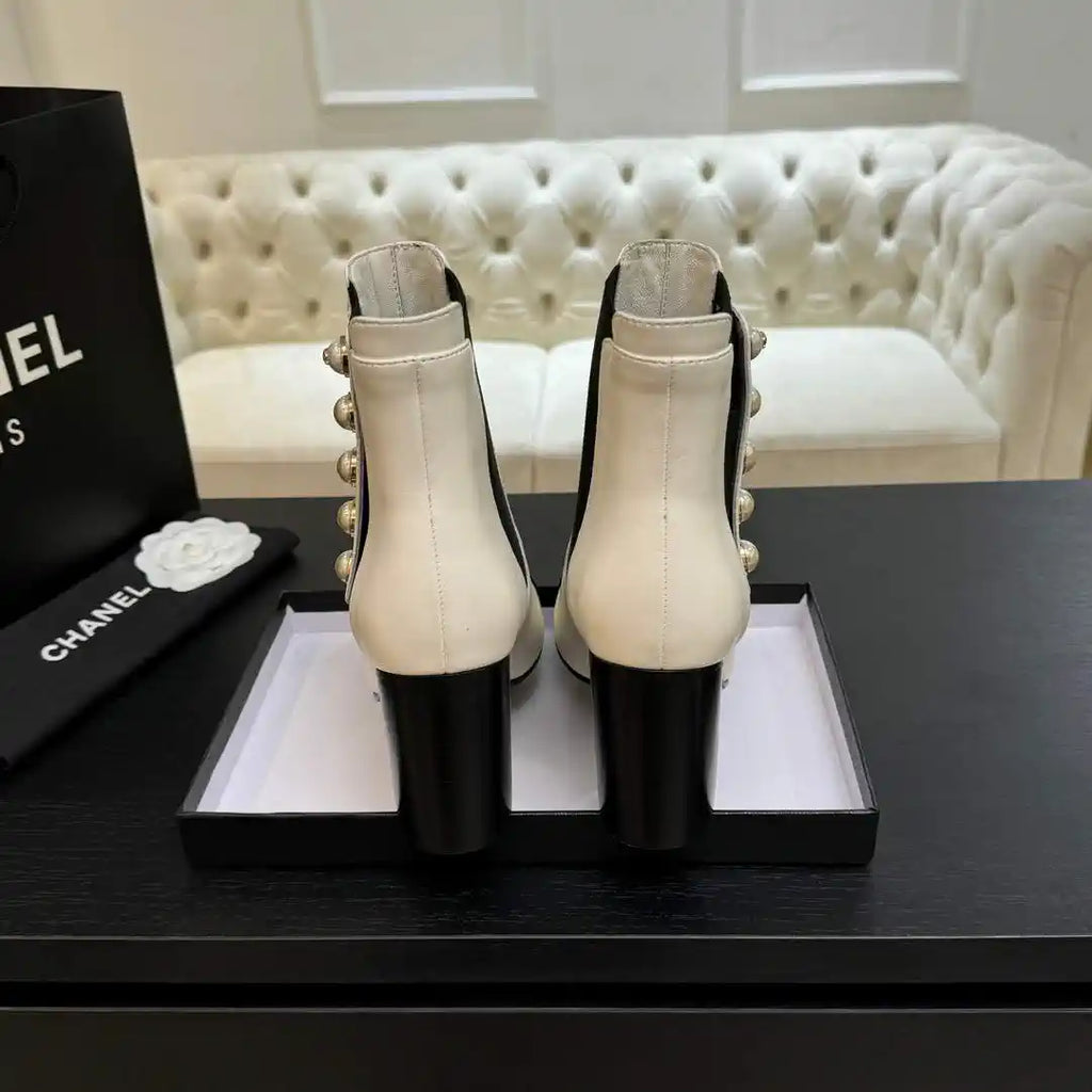 Chanel G46755 Short Boots Stretch Lambskin & Pearl C90330