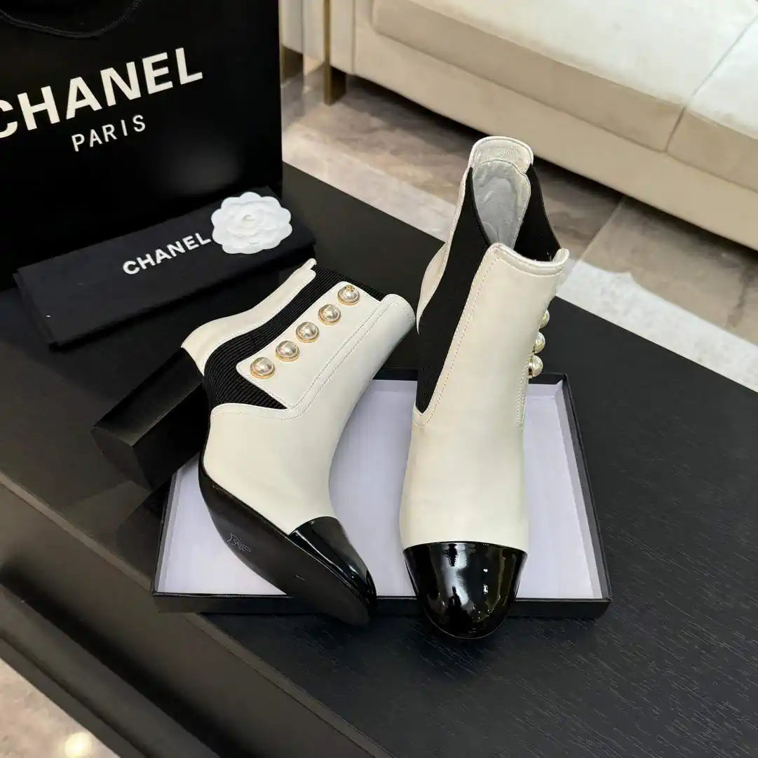 Chanel G46755 Short Boots Stretch Lambskin & Pearl C90330