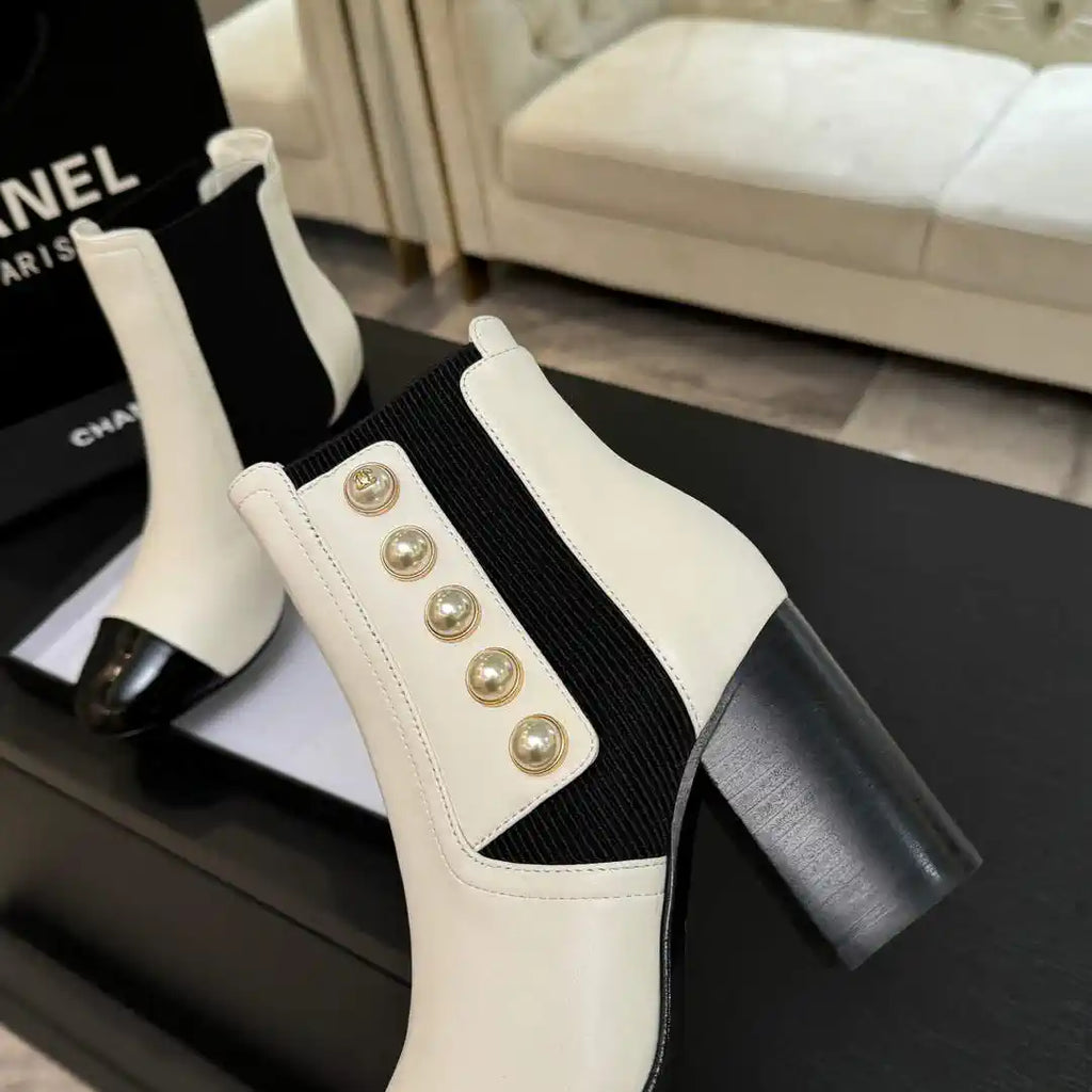 Chanel G46755 Short Boots Stretch Lambskin & Pearl C90330