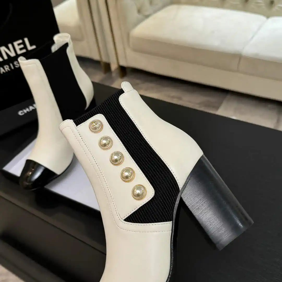 Chanel G46755 Short Boots Stretch Lambskin & Pearl C90330