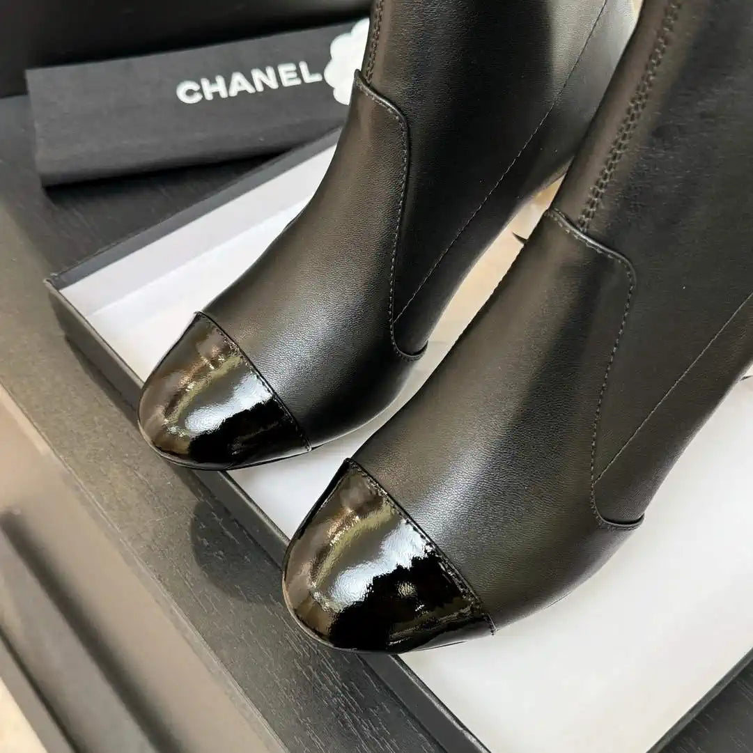 Chanel G46776 Mid-Calf Boots Stretch Lambskin & Patent Calfskin C90322