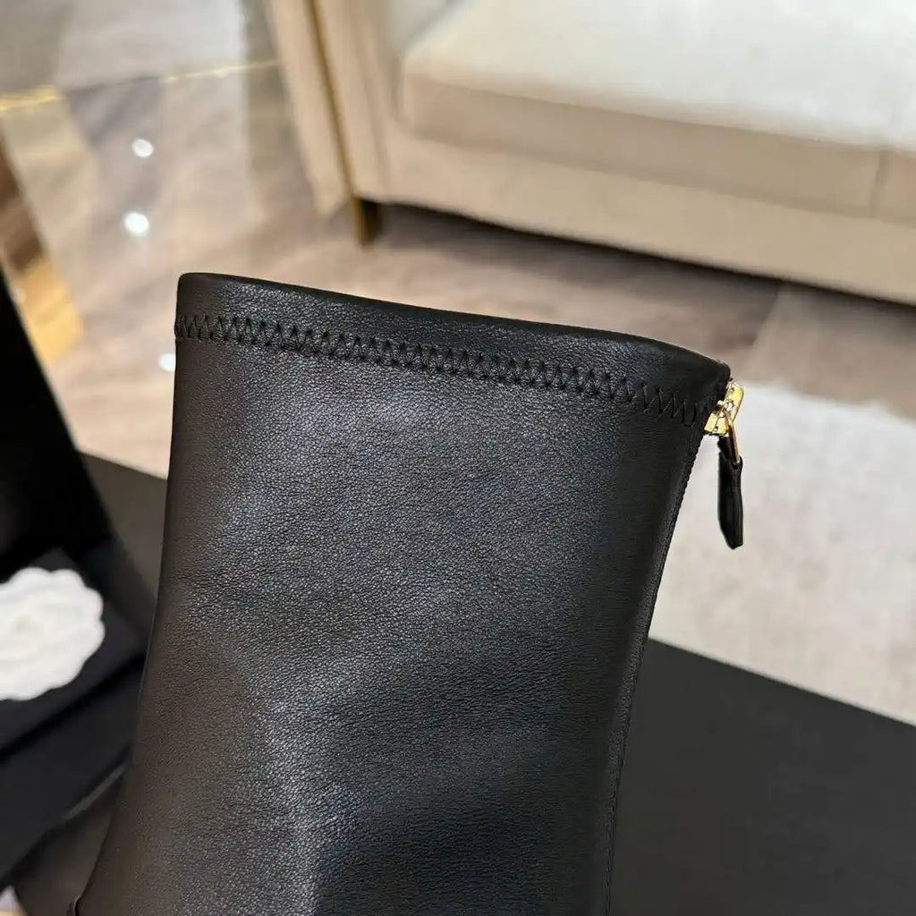 Chanel G46776 Mid-Calf Boots Stretch Lambskin & Patent Calfskin C90322