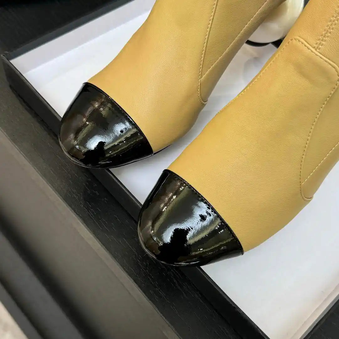 Chanel G46776 Mid-Calf Boots Stretch Lambskin & Patent Calfskin C90324