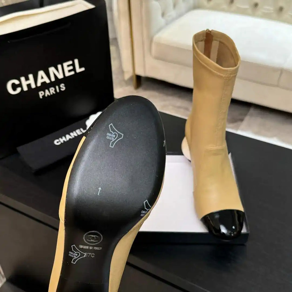 Chanel G46776 Mid-Calf Boots Stretch Lambskin & Patent Calfskin C90324
