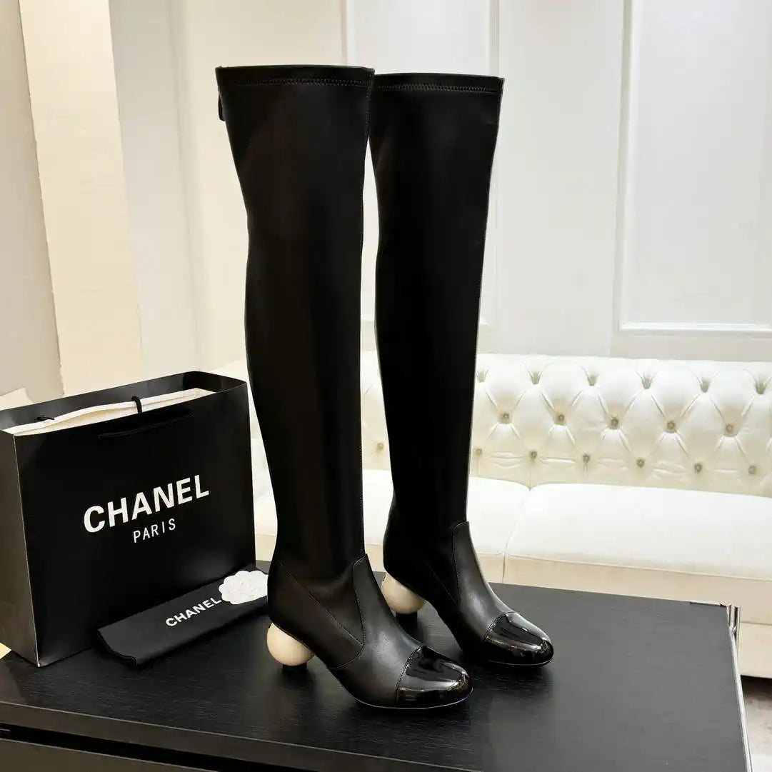 Chanel G46777 Long Boots Stretch Lambskin & Patent Calfskin C90326