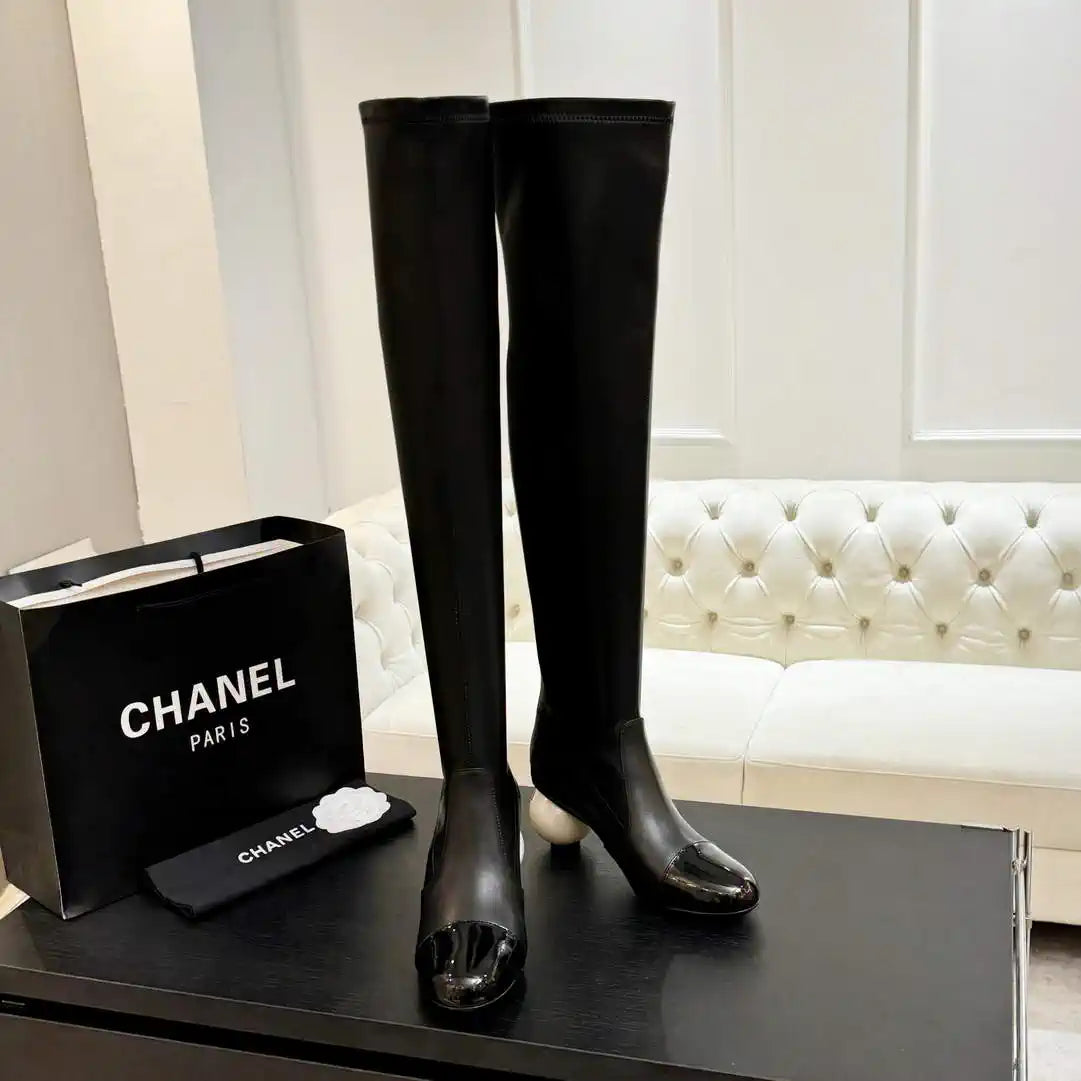 Chanel G46777 Long Boots Stretch Lambskin & Patent Calfskin C90326