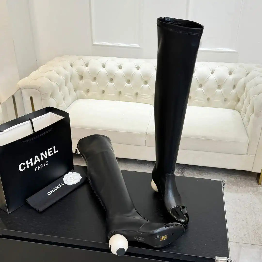 Chanel G46777 Long Boots Stretch Lambskin & Patent Calfskin C90326