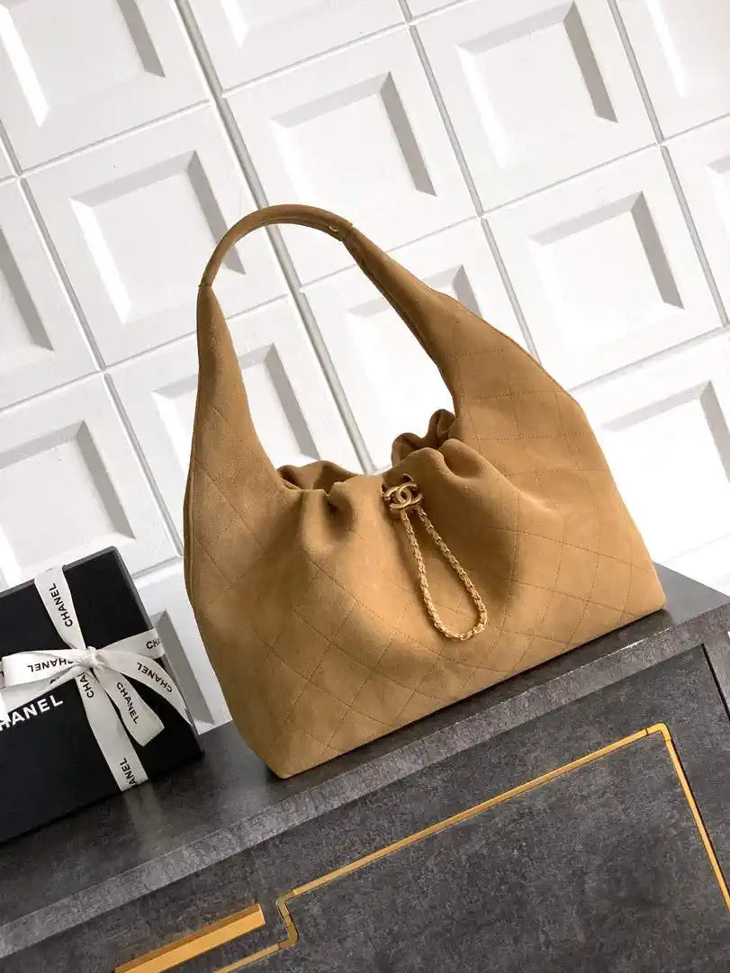 Chanel Hobo Bag 26C Suede AS5799 Brown Yellow