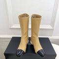 Chanel Jumbo Pearl Heel Stretch Boots Shoes C93687