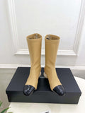 Chanel Jumbo Pearl Heel Stretch Boots Shoes C93687
