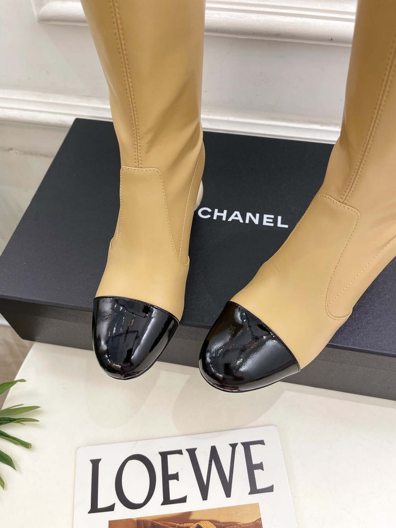 Chanel Jumbo Pearl Heel Stretch Boots Shoes C93687