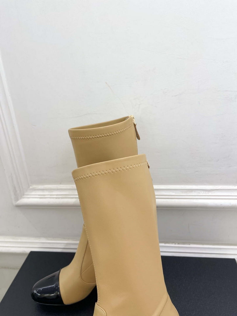 Chanel Jumbo Pearl Heel Stretch Boots Shoes C93687