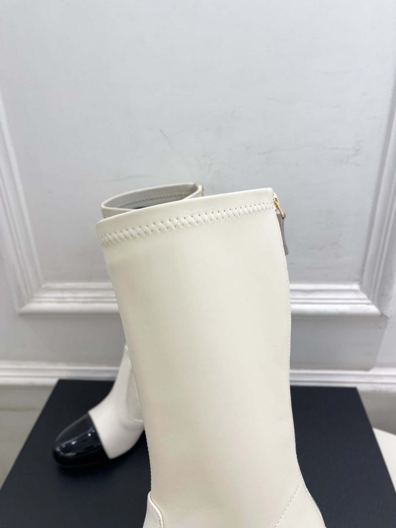 Chanel Jumbo Pearl Heel Stretch Boots Shoes C93688