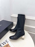 Chanel Jumbo Pearl Heel Stretch Boots Shoes C93689