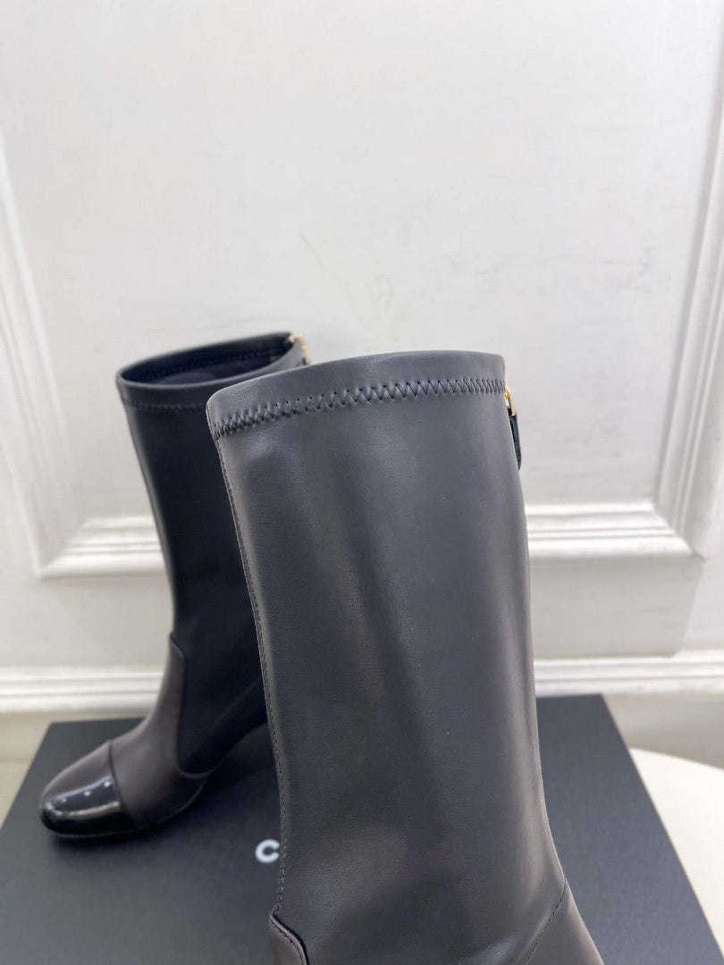 Chanel Jumbo Pearl Heel Stretch Boots Shoes C93689