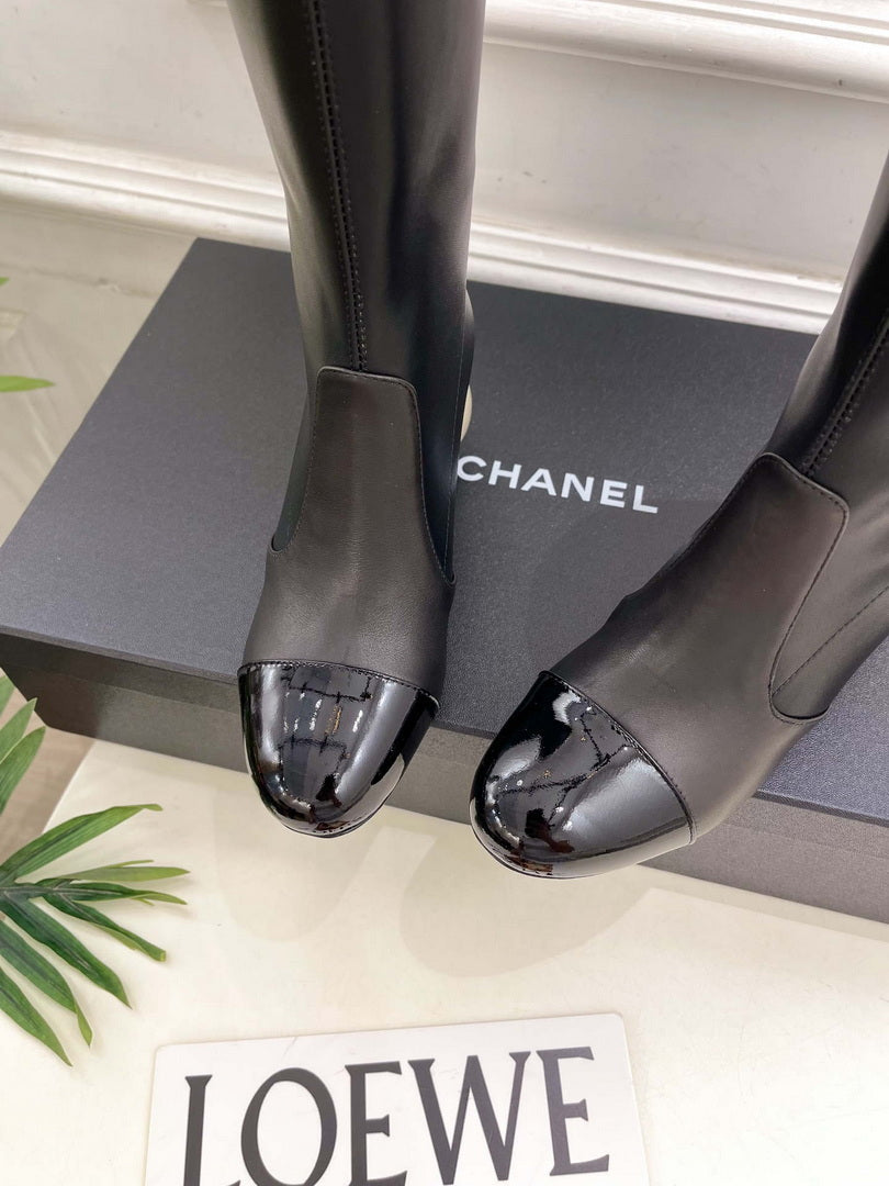 Chanel Jumbo Pearl Heel Stretch Boots Shoes C93689