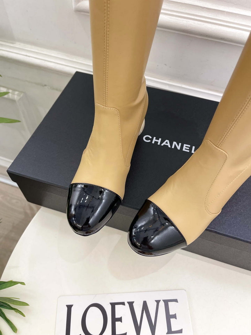 Chanel Jumbo Pearl Heel Stretch Boots Shoes C93690