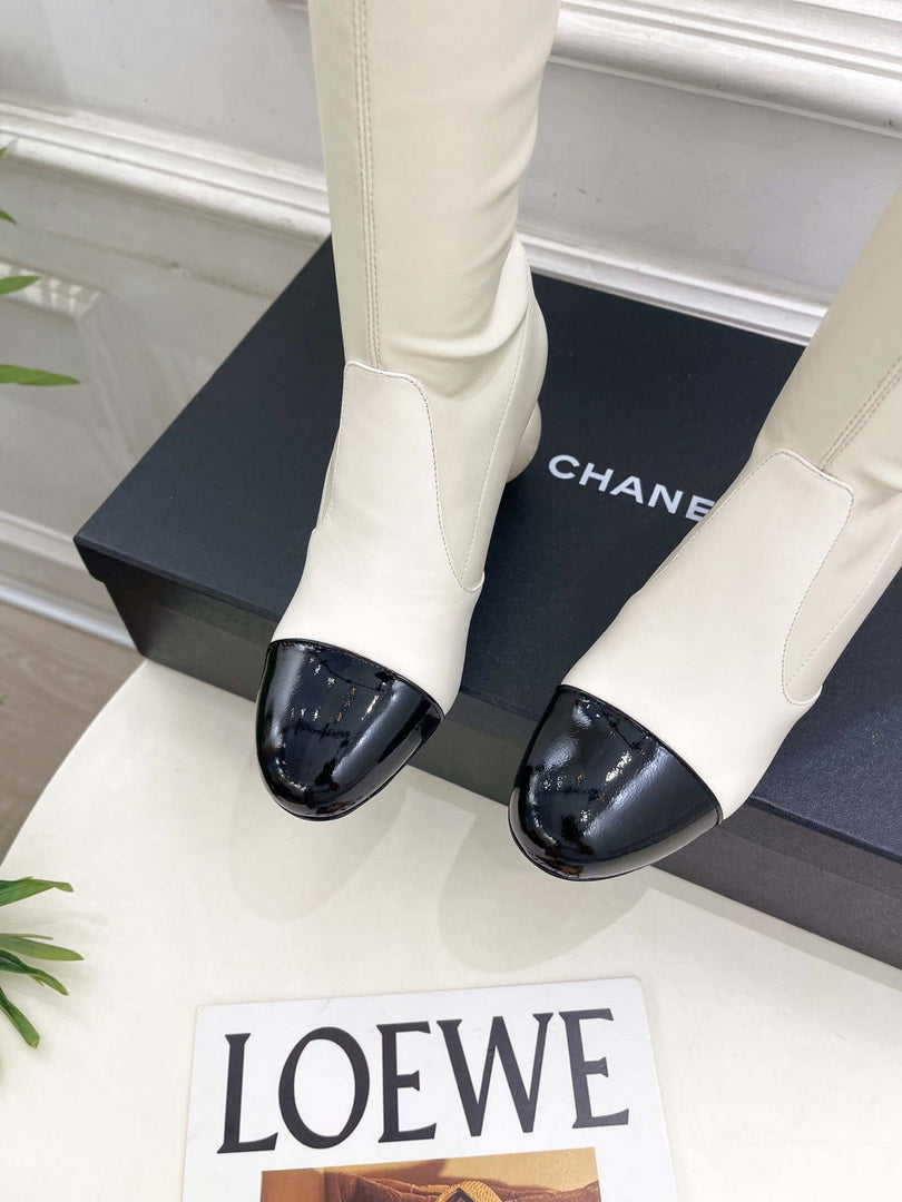 Chanel Jumbo Pearl Heel Stretch Boots Shoes C93691