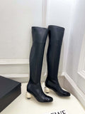 Chanel Jumbo Pearl Heel Stretch Boots Shoes C93692