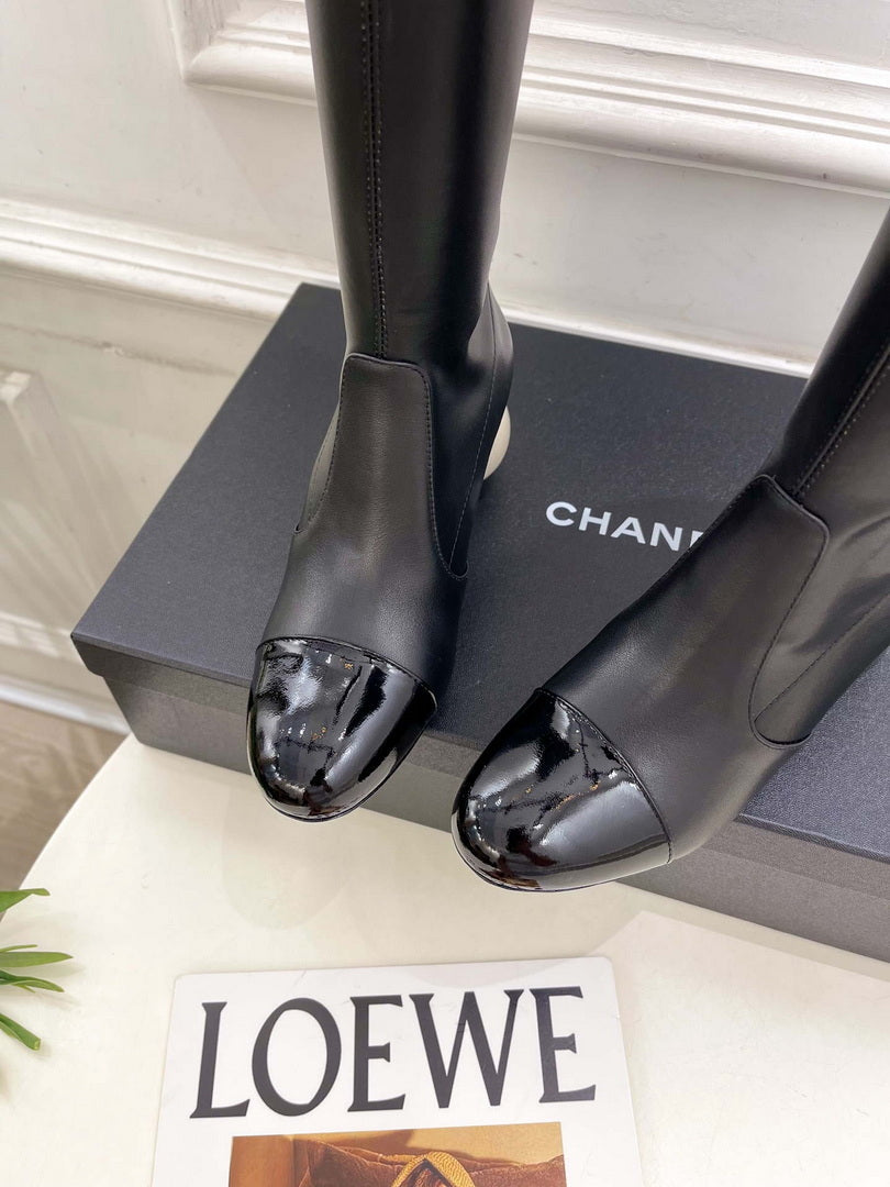 Chanel Jumbo Pearl Heel Stretch Boots Shoes C93692