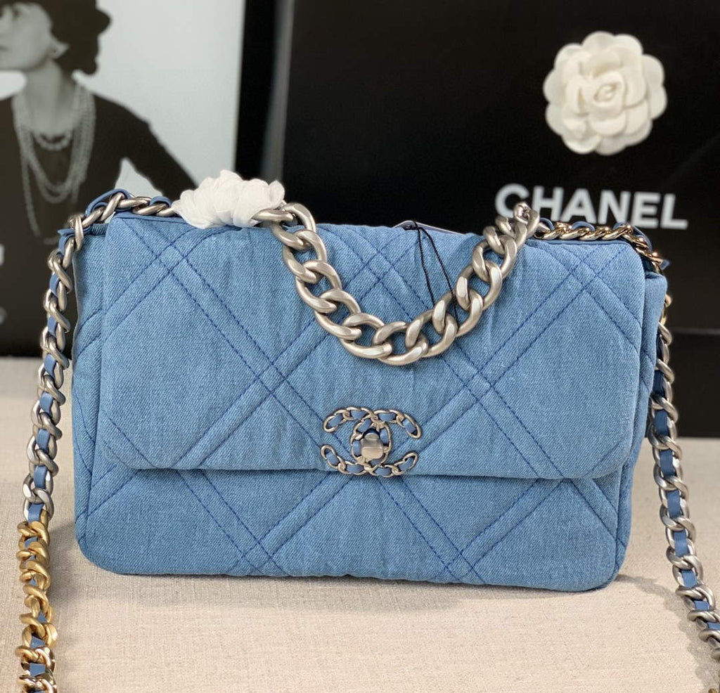 Chanel Large19 Handbag Lambskin AS1161 Light Blue
