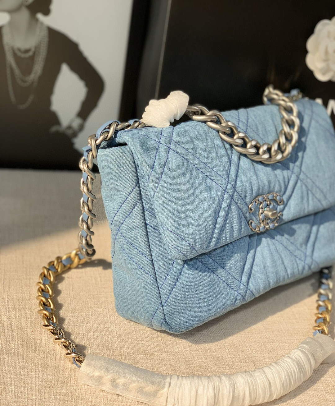 Chanel Large19 Handbag Lambskin AS1161 Light Blue - Default Title - View 3