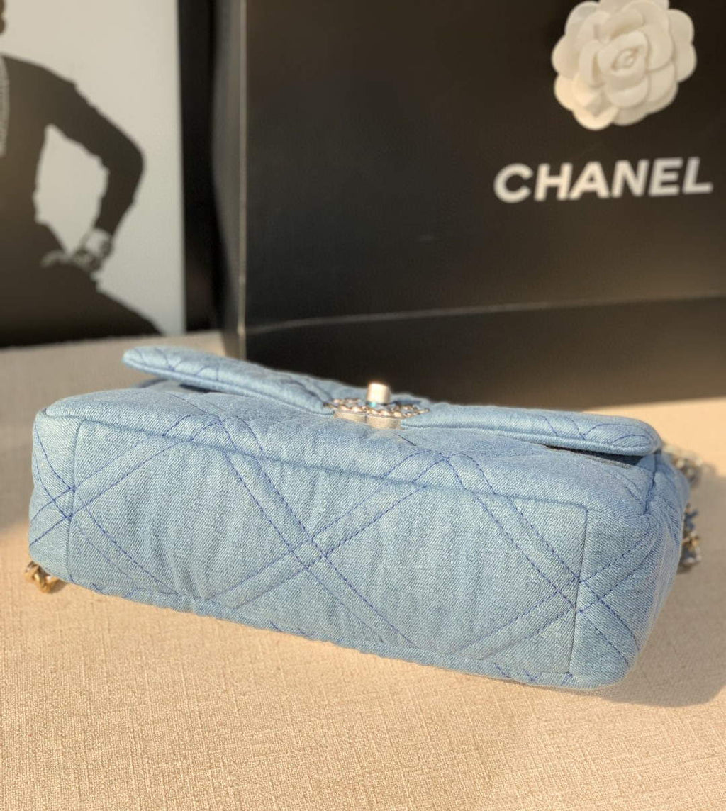 Chanel Large19 Handbag Lambskin AS1161 Light Blue