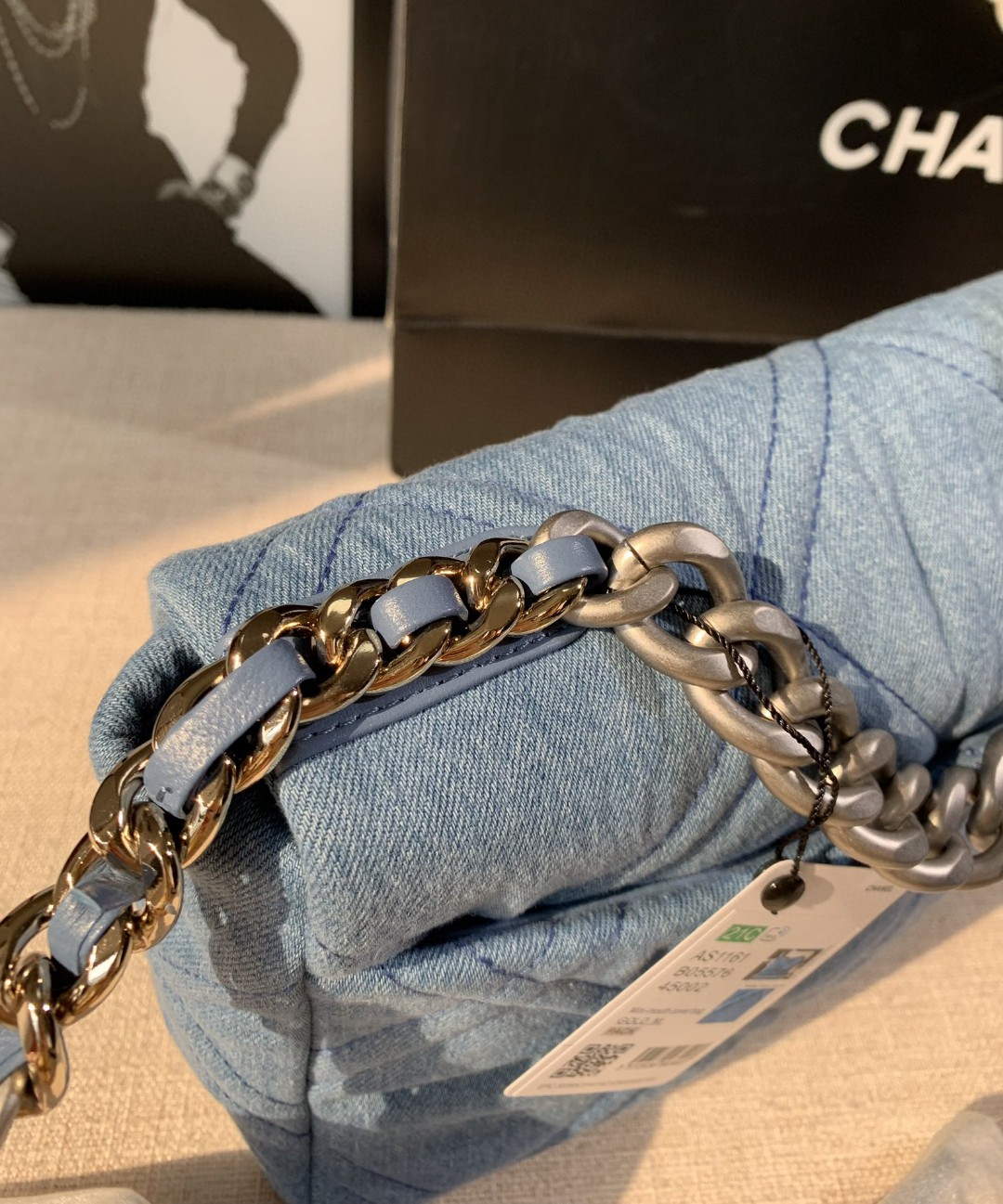 Chanel Large19 Handbag Lambskin AS1161 Light Blue - Default Title - View 6