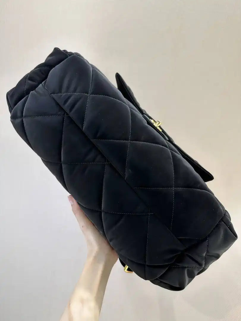 Chanel Large Bowling Bag Velvet-Effect Nylon & Gold-Tone Metal AS5054 Black