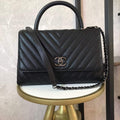 Chanel Large Flap Bag With Brown Top Handle Bag A92991 Black with Black Hardward - Default Title - View 1