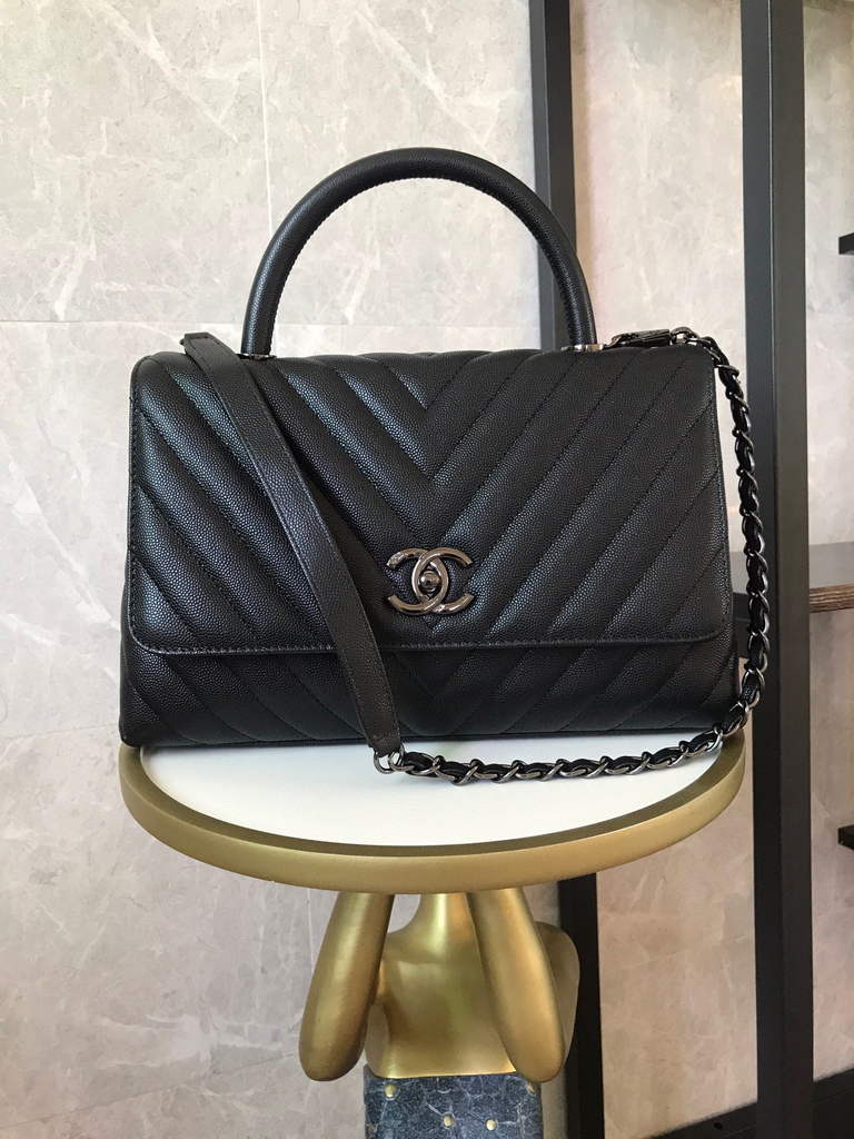 Chanel Large Flap Bag With Brown Top Handle Bag A92991 Black with Black Hardward - Default Title - View 1