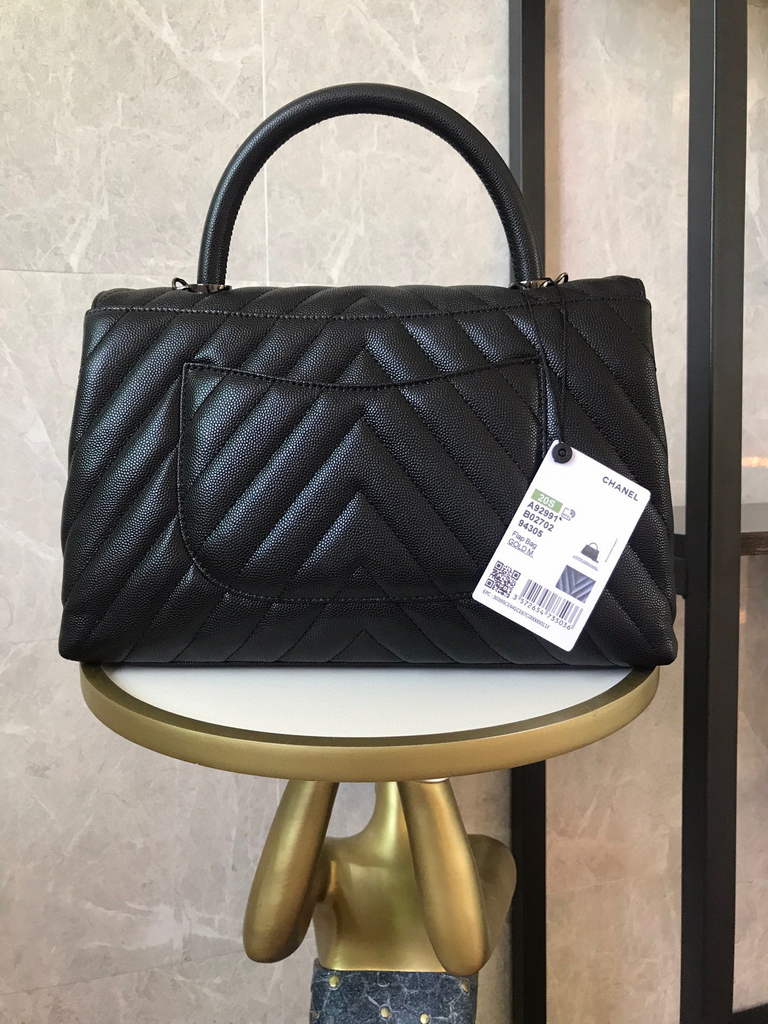 Chanel Large Flap Bag With Brown Top Handle Bag A92991 Black with Black Hardward - Default Title - View 2