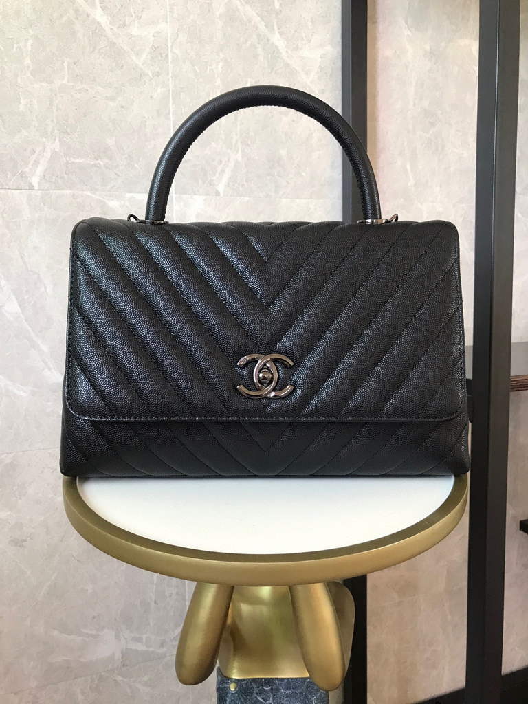 Chanel Large Flap Bag With Brown Top Handle Bag A92991 Black with Black Hardward - Default Title - View 3