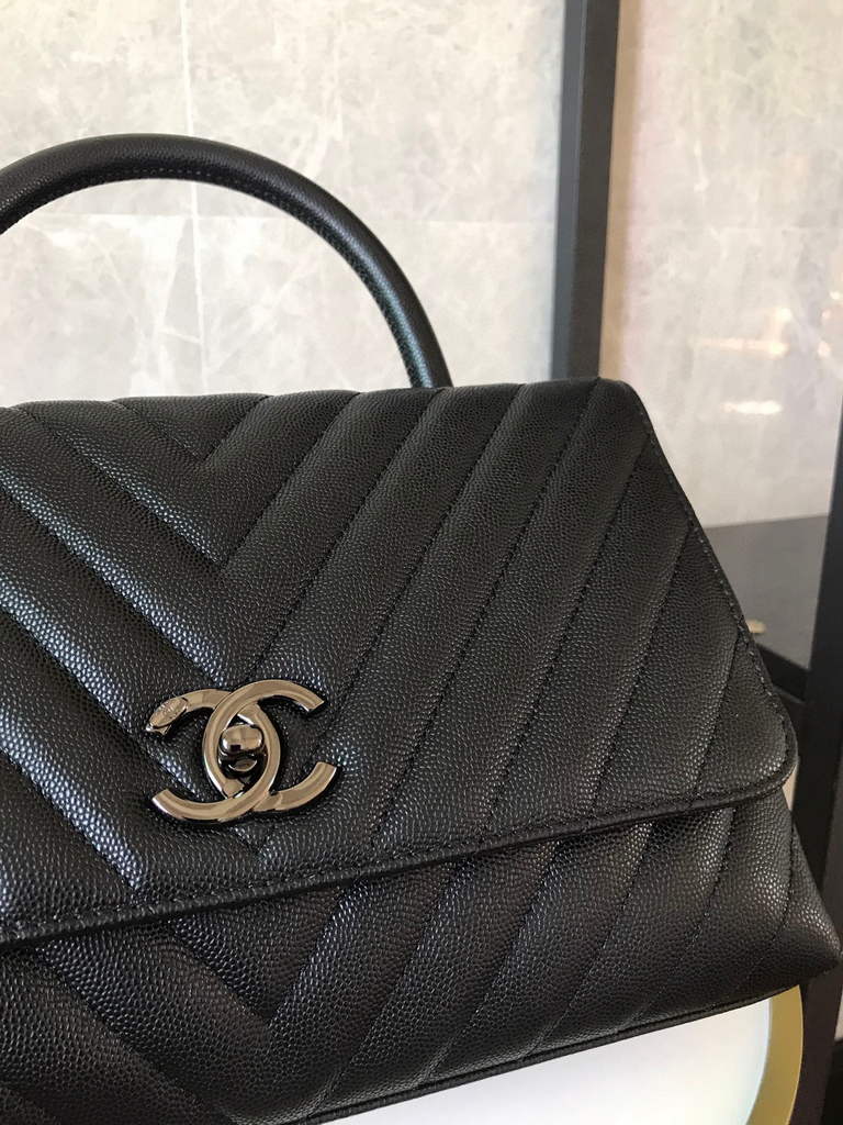 Chanel Large Flap Bag With Brown Top Handle Bag A92991 Black with Black Hardward