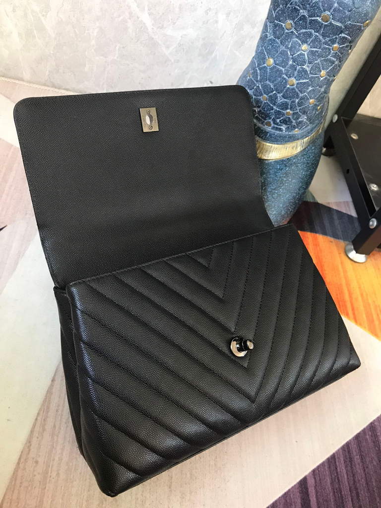 Chanel Large Flap Bag With Brown Top Handle Bag A92991 Black with Black Hardward - Default Title - View 7