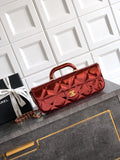 Chanel Large Flap Bag With Top Handle Metallic Mirror Calfskin AS5807 Burgundy