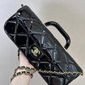 Chanel Large Flap Bag With Top Handle Metallic Mirror Calfskin & Gold-Tone Metal AS5807 Black