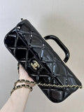 Chanel Large Flap Bag With Top Handle Metallic Mirror Calfskin & Gold-Tone Metal AS5807 Black